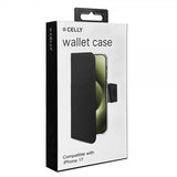 Celly iPhone 17 -kotelo Wally Wallet Case, musta