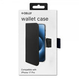 Celly iPhone 17 Pro -suojakuori Wally Wallet Case, musta