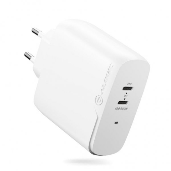 ALOGIC Rapid Power 2-porttinen (45+18W) GaN laturi sis. 2m USB-C latauskaapelin