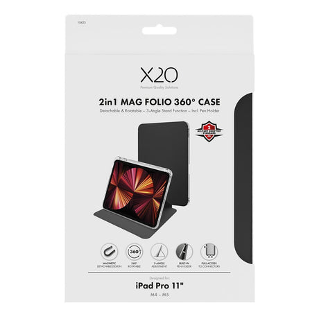 X2O iPad Pro 11 (M4/M5) Kotelo 2in1 Mag Folio 360 Musta