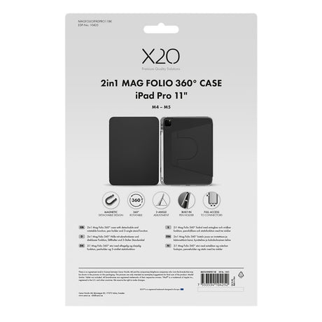 X2O iPad Pro 11 (M4/M5) Kotelo 2in1 Mag Folio 360 Musta