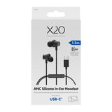 X2O Langalliset Kuulokkeet USB-C Silicone In-Ear ANC 1.2m Musta