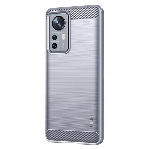 Mofi Xiaomi 12 Pro -kuori, harjattu hiilikuitukuviointi, harmaa