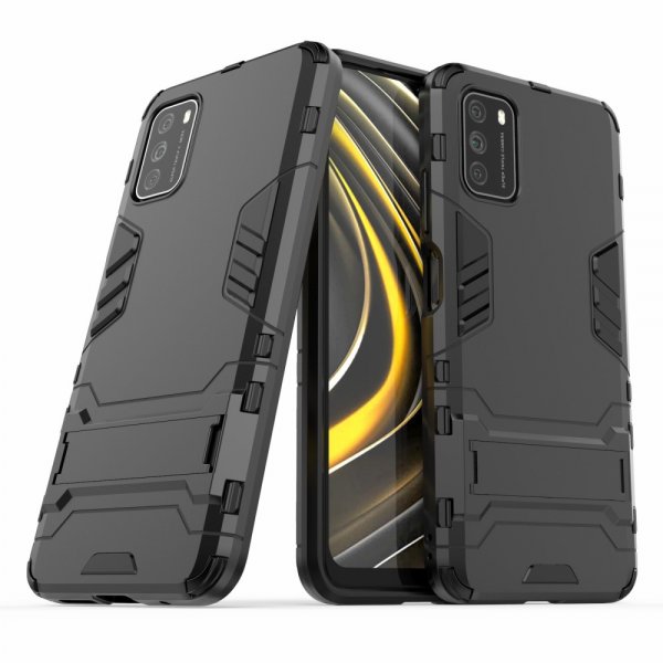 Xiaomi Poco M3 Suojakuori Armor Jalustatoiminto Musta