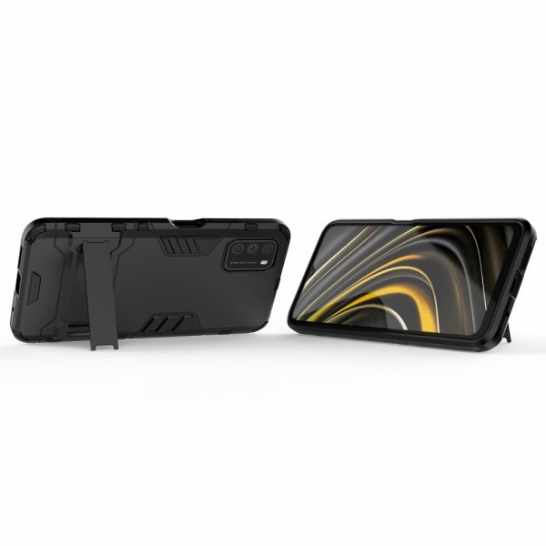 Xiaomi Poco M3 Suojakuori Armor Jalustatoiminto Musta