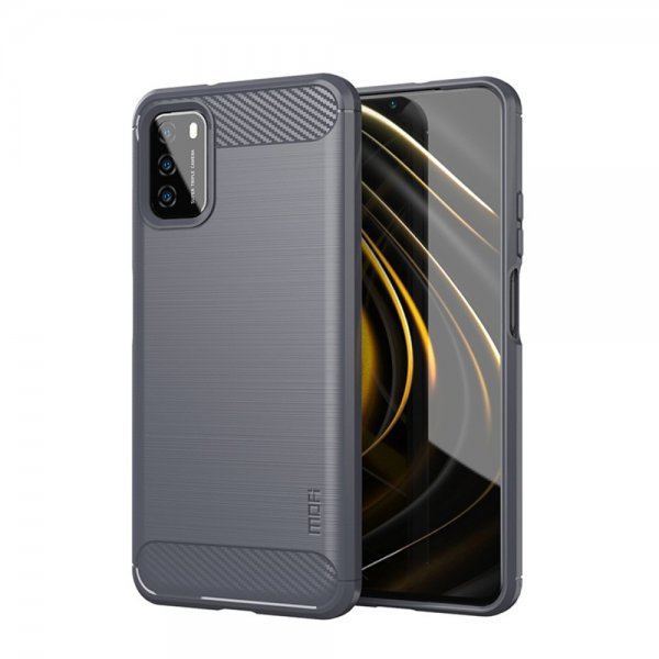 Mofi Xiaomi Poco M3 kuori harjattua hiilikuitua, harmaa