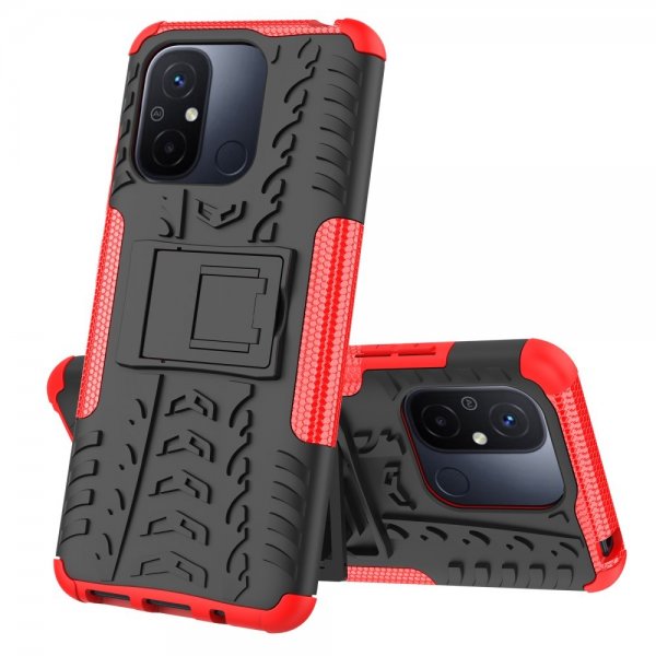 Xiaomi Redmi 12C Kuori Rengaskuvio Jalustatoiminnolla Punainen