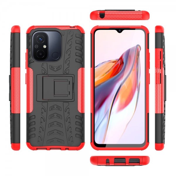 Xiaomi Redmi 12C Kuori Rengaskuvio Jalustatoiminnolla Punainen