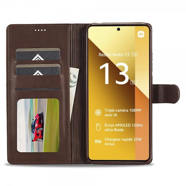 Lc.Imeeke Xiaomi Redmi Note 13 5G Kotelo korttipaikalla ja jalustatoiminnolla, ruskea