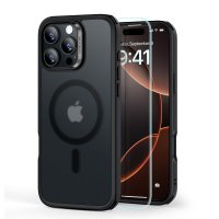 iPhone 16 Pro Max Kuori ja Näytönsuoja Classic Hybrid MagSafe Set Huurrettu Musta