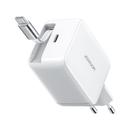67 W:n seinälaturi sisäänrakennetulla USB-kaapelilla ja USB-C-portilla valkoinen