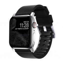 Apple Watch 44/45/46mm/Apple Watch Ultra Ranneke Active Band Pro Silver Hardware Musta