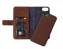 2 in 1 Leather Wallet Case Magnet for iPhone 6/7/8/SE 2020 Brown