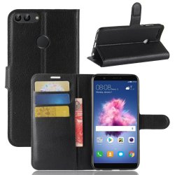 Huawei P Smart 2018 Kotelo PU-nahka Litchi Musta