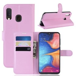 Samsung Galaxy A20E Kotelo Litchi PU-nahka Vaaleanpunainen