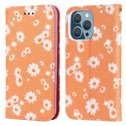 iPhone 13 Pro Fodral Glitter Blommönster Orange