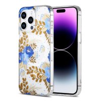iPhone 14 Pro Kuori Kukkakuvio MagSafe Sininen Kulta