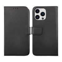 iPhone 14 Pro Kotelo Aito nahka Korttitaskuja Musta