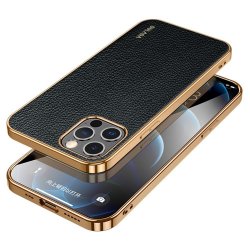 iPhone 14 Pro Kuori Litchikuvio Pinnoitettu reuna Musta