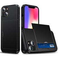 iPhone 14 Kuori Card Slide Musta