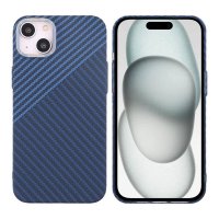 iPhone 15 Plus Kuori Hiilikuitukuvio Sininen Harmaa
