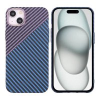 iPhone 15 Plus Kuori Hiilikuitukuvio Sininen Violetti