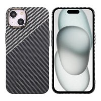 iPhone 15 Plus Kuori Hiilikuitukuvio Musta Valkoinen