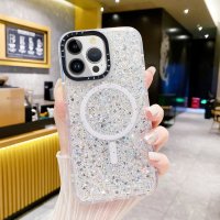 iPhone 15 Plus Kuori Glitter MagSafe Valkoinen
