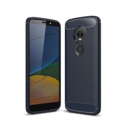 Motorola Moto G6 Play / E5 Kuori Harjattu ja Hiilikuitu Design Sininen