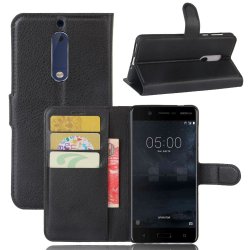 Nokia 5 Kotelo PU-nahka Litchi Musta