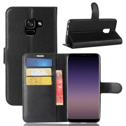 Samsung Galaxy A8 2018 Kotelo PU-nahka Litchi Musta