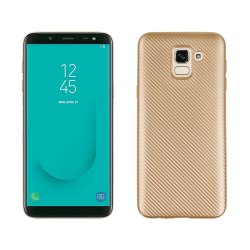 Samsung Galaxy J6 2018 MobilSuojakuori TPU-materiaali-materiaali Hiilikuitulook Keltainend