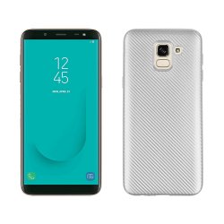 Samsung Galaxy J6 2018 MobilSuojakuori TPU-materiaali-materiaali Hiilikuitulook Hopea