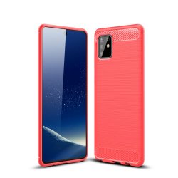 Samsung Galaxy Note 10 Lite Kuori Harjattu Hiilikuiturakenne Punainen