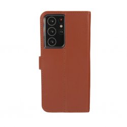 Samsung Galaxy S21 Ultra Kotelo Book Case Leather Ruskea