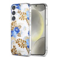Samsung Galaxy S24 Plus Kuori Kukkakuvio MagSafe Sininen Kulta