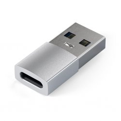 USB-A että USB-C adapteri Hopea