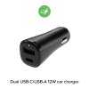Essentials Autolaturi USB-C/USB-A 12W Car Charger Musta