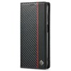Samsung Galaxy A12 Kotelo Hiilikuiturakenne Punainen raita Pystysuora Musta