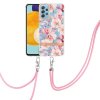 Samsung Galaxy A52/A52s 5G Kuori Kukkakuvio Hihnalla Vaaleanpunainen Gardenia