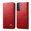 Samsung Galaxy S21 Kotelo Retro Nahkatekstuuri Ommeltu Punainen