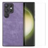 Samsung Galaxy S23 Ultra Kuori Näytönsuojalla Nahkarakenne Violetti
