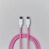 USB-C till USB-C Kaapeli 1m Braided Vaaleanpunainen/Valkoinen