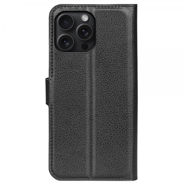 iPhone 16 Pro Kotelo Litchi Musta