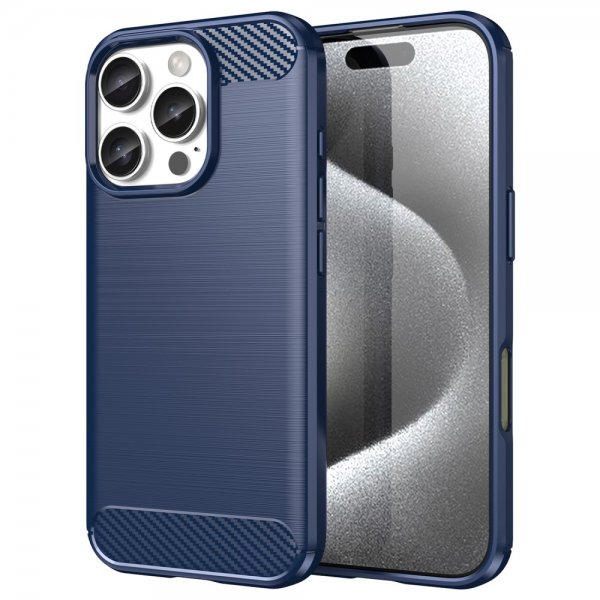 iPhone 16 Pro Kuori Harjattu Hiilikuiturakenne Sininen