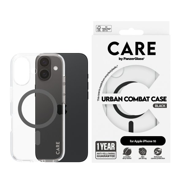 iPhone 16 Kuori Urban Combat MagSafe Musta Transparent