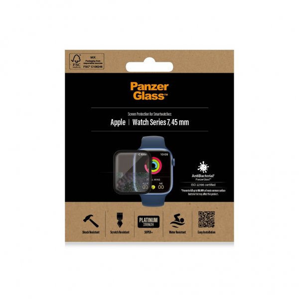 Apple Watch 45mm Näytönsuoja Antibacterial Musta