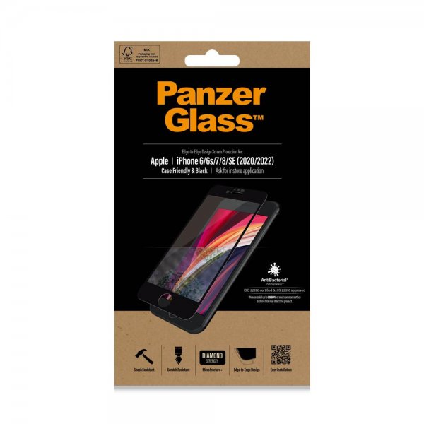 iPhone 6/6S/7/8/SE Näytönsuoja Case Friendly Musta