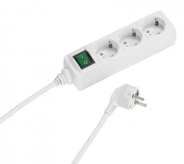 3-vaiheen virtapistoke kytkimellä 3m valkoinen