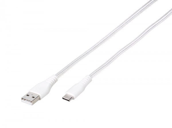 Kaapeli Longlife Braided USB-A/USB-C 2.5m Valkoinen